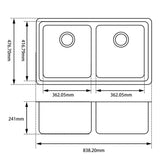 838mm x 476mm Double Bowl Granite Stone Sink White